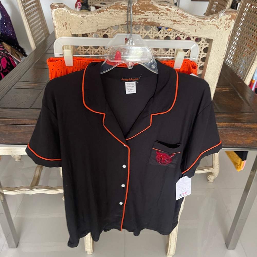Grumpy & Gorgeous Black/Orange Sparkly Devil & Polka Dot Loungewear/PJ Short Set